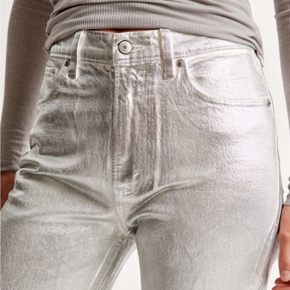 Abercrombie & Fitch Shimmering Silver Straight Leg Jeans - Picture 6 of 10